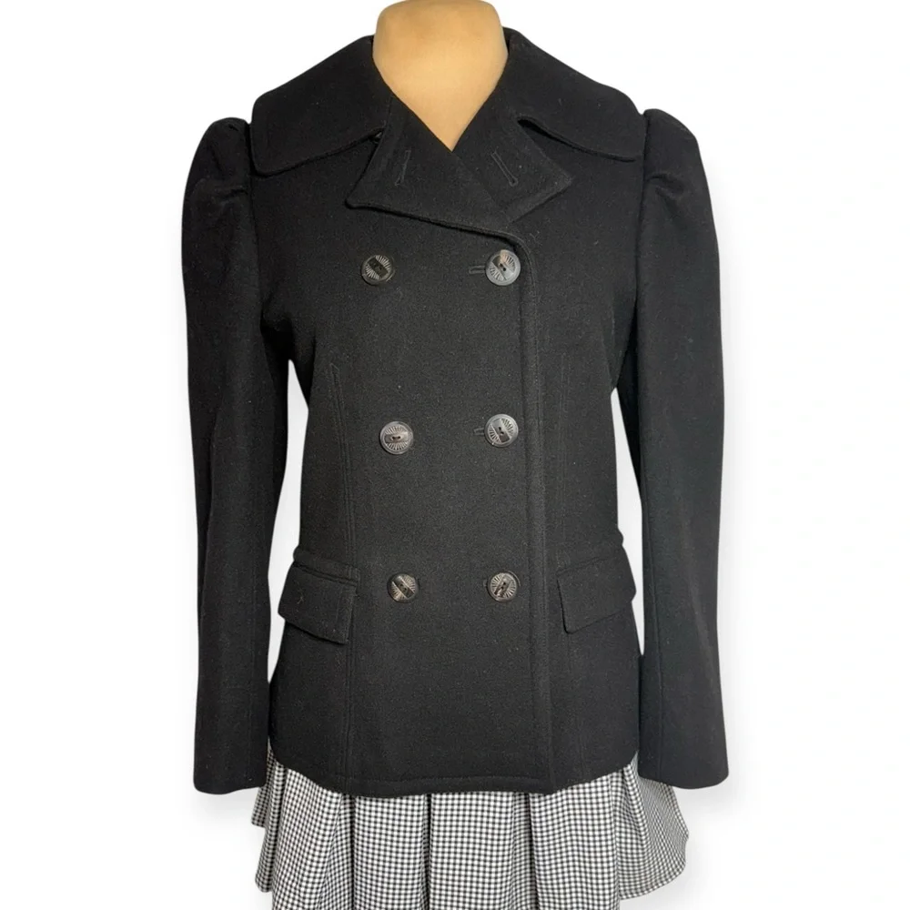 Vintage Y2K Ralph Lauren Blue Label Black wool cashmere double breasted pea coat - Picture 3 of 7